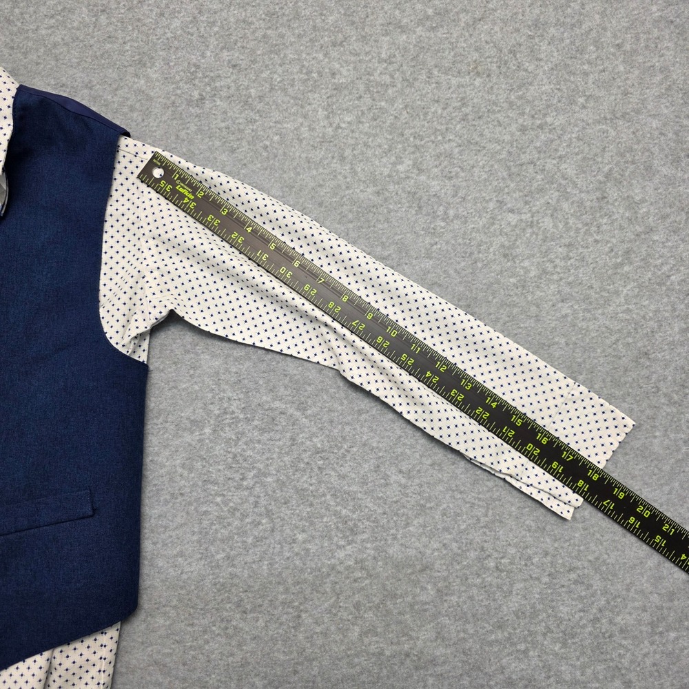 Van Heusen Boy Size 8 3 Piece Dress Set Blue Plaid Bow Tie White Dot Shirt Vest - Picture 11 of 12